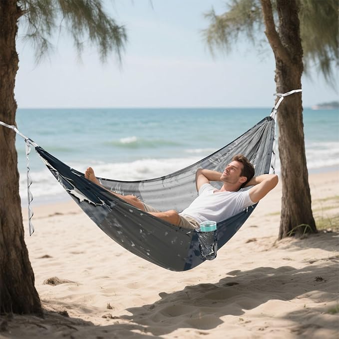 Distressed Denim Patchwork Hammocks with Tree Straps Swing Hammock for Indoor Outdoor Patio