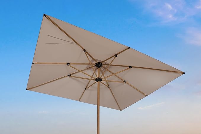 PURPLE LEAF 8' x 10' Patio Umbrella Outdoor Table Umbrella Aluminum Market Umbrella with 8 Sturdy Ribs & Crank Rectangular Outdoor Umbrellas for Garden Patio Lawn, Beige