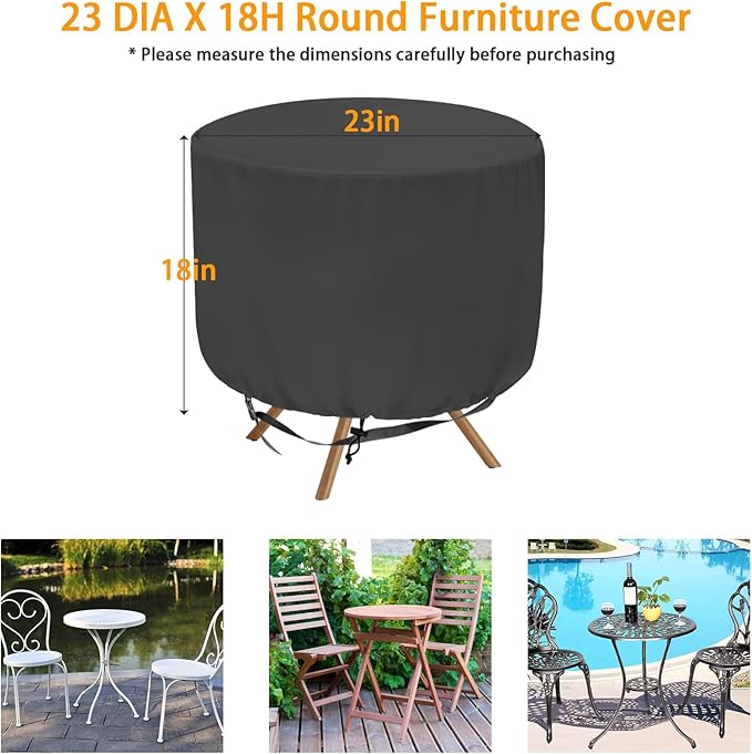 Patio Chair Cover (Black), 23" DIA X 18"H, Portable Propane Grill cover, Outdoor Patio Furniture Cover Waterproof for Coffee Table, Hot Tub Side Table with 7.5 Gallon Cool Bar and Wine Cooler