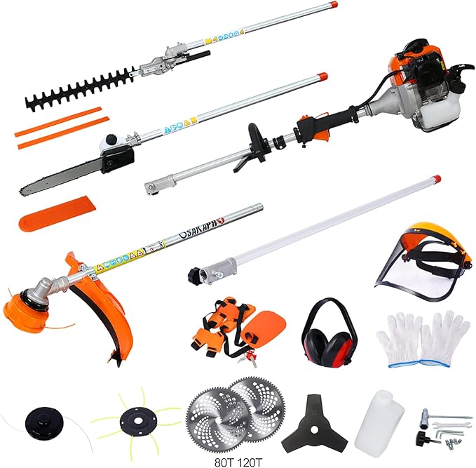 52cc 2-Cycle Gas Multi-Trimmer | 12-in-1 String Trimmer w/Rotatable 40” Pole Saw, Weed Eater Weed Wacker, Brush Cutter & Hedge Trimmer Gas for Lawn, Yard, Garden Care, All-in-one Garden Tool