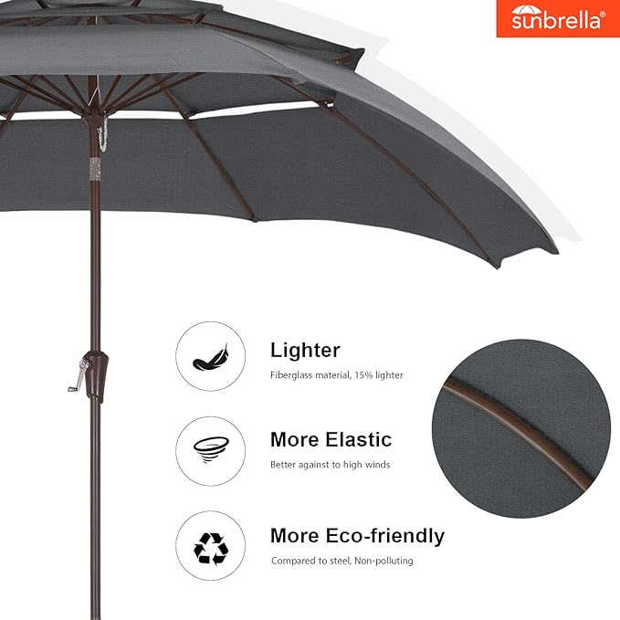 ABCCANOPY 5-Year 10-Year No Fading 9FT 3 Tiers Patio Umbrella, Outdoor Table Umbrella with 8 Sturdy Ribs for Deck, Backyard, Garden, Yard