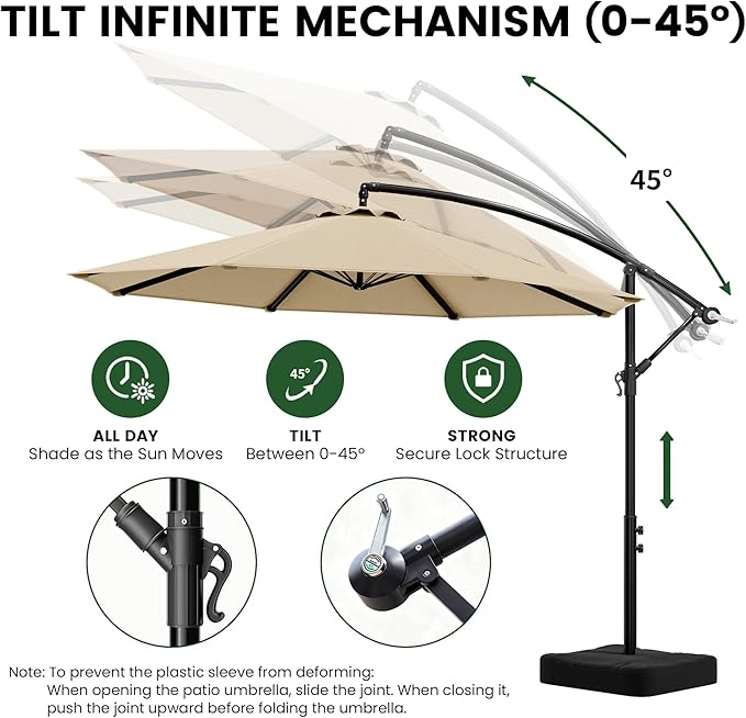 OLILAWN Cantilever Offset Patio Umbrellas with Base+OLILAWN 600D Waterproof Umbrella Cover, Outdoor 10 feet Patio Umbrella, Upgraded Yarn-dyed Fabric Shade, Sturdy 8 Rids, 360 Degree Rotation & Easy Tilt Adjustment, for Pool Deck Porch Backyard Garden,...