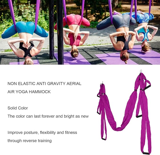 Aerial Yoga Swing Set, Polyester Cotton Yoga Hammock Set, Adjustable Improve Flexibility Yoga Hammock for Physical Exercise (Purple)