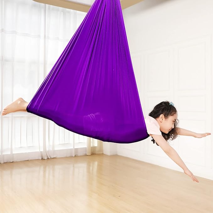 Kids Sensory Therapy Swing Hammock Children's Swing Hammock Indoor Elastic Cuddle Pod Swing for Autism Boys Girls with ADHD SPD Asperger's Sensory Integration Special Needs (Purple)