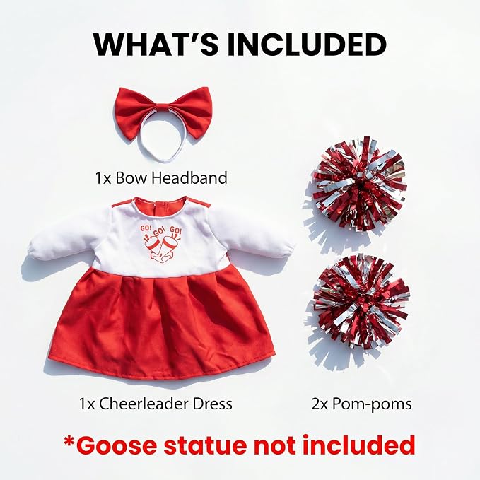 Cheerleader Porch Goose Outfits, Red Goose Outfit with Pom Poms & Bow for 23 Inch Goose Statue, Festive Goose Costume for Garden Porch Yard Lawn Patio Decor