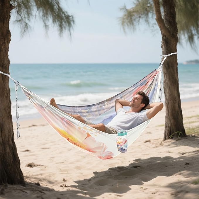 Qilmy Flowers Camping Hammock Single – 330 lbs Capacity, Lightweight with Tree Straps & Carabiners, Portable for Hiking, Travel, Backpacking