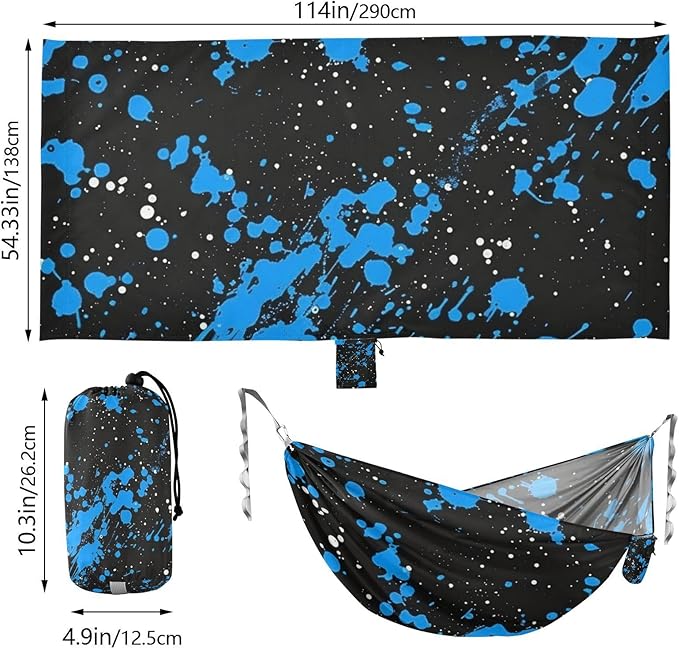 Blue and Black Ink Painting 330lb Capacity Hammocks with Portabl Carry Bag Portable Hammock for Outside Beach Patio Garden Base para hamaca