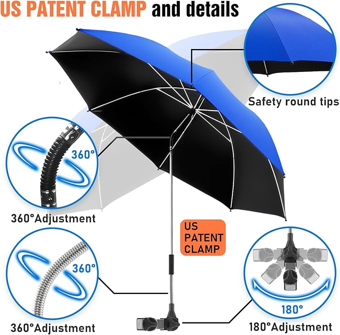 Beach Umbrella, 360 ° Chair Umbrella with Clamp, UPF50+ Shade for Beach, Sand, Patio, Yard (Not Includ Chair)