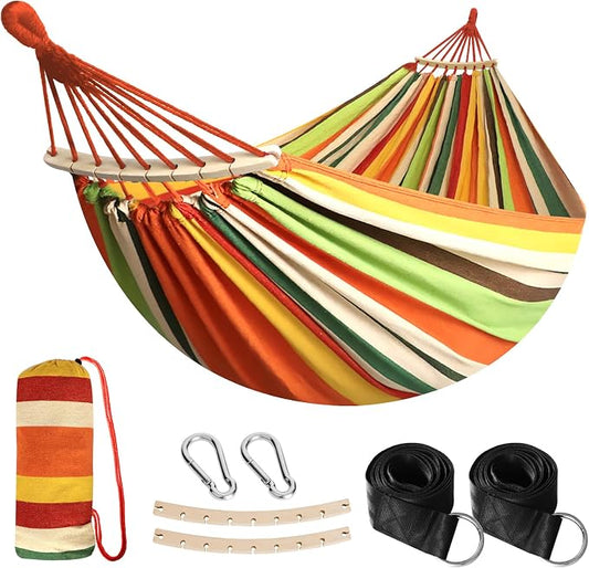 ANYOO Portable Camping Hammock Cotton Hammocks with Spreader Bar Outdoor | Sturdy Lightweight Hammocks Up to 450lbs with Carry Bag