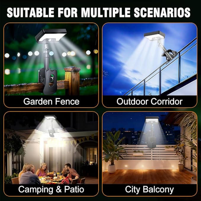 Clip On Solar Motion Sensor Light Outdoor, 600LM 3 Modes IP65 Waterproof, Adjustable Angle 1-Second Installation for Fence, Camping, Deck & Gutter(Black)