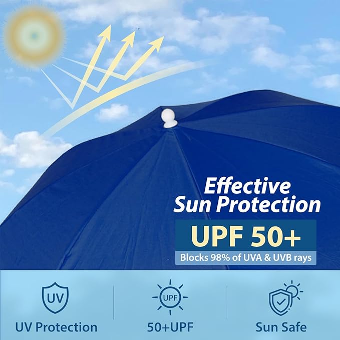 AMMSUN Chair Umbrella with Universal Clamp Adjustable 47 inches and 360° Swivel & UPF 50+ Protection Portable Sun Umbrella, Secure Clip on Camping/Beach Chairs, Stroller, Wheelchair, Golf cart, Lounger, Blue, Large-sized