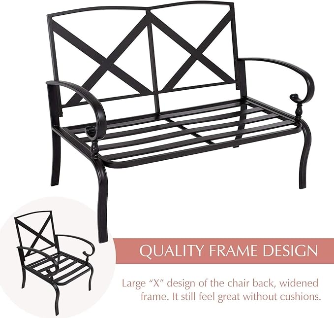 Outdoor Furniture Patio Conversation Set Loveseat, 2 Chairs, Coffee Table with Cushion, Lawn Front Porch Garden, Metal Chair Set Wrought Iron Look(Peacock Blue)