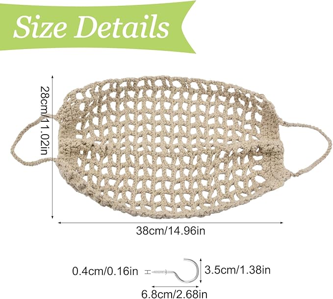 2Pcs Macrame Fruit Hammock, Cotton Fruit Holder Net, Under Cabinet Veggie Storage Space Saving Kitchen Decor with Hooks