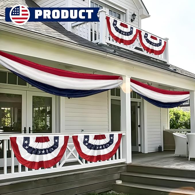 6Pack American USA Pleated Fan Flag, 2x4 Feet American USA Bunting Decoration Flags Embroidered Patriotic Stars & Sewn Stripes Canvas Header Brass Grommets