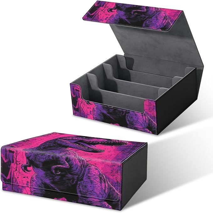 Large Card Deck Box for MTG, Fits 1200+ Sleeved Cards, PU Leather Storage Case with Strong Magnetic Closure, Multiple Colors Available for TCG CCG Baseball Card Collections, Pink Dinosaur