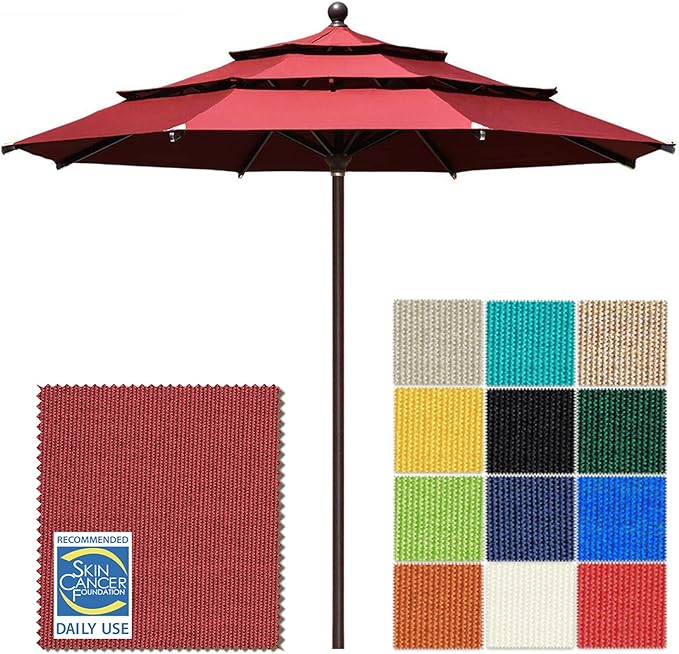 EliteShade USA 10-Year-Non-Fading 11ft 3-Tier Market Patio Umbrella, Commercial Grade Outdoor Table Umbrella with Cylinder Push-Up, Windproof & UPF 50+ UV Protection, Heavy Duty Ventilation for Garden, Deck, Pool, Backyard, Beach & Bistro, Burgundy