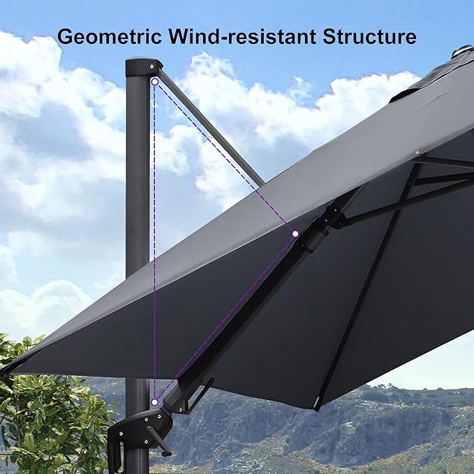 PURPLE LEAF 6.5' X 10' Left-right Tilt Patio Umbrella with Base Outdoor Cantilever Swivel Rectangle Umbrella Offset Umbrella with 360-degree Rotation for Garden Deck Pool Patio Light Grey