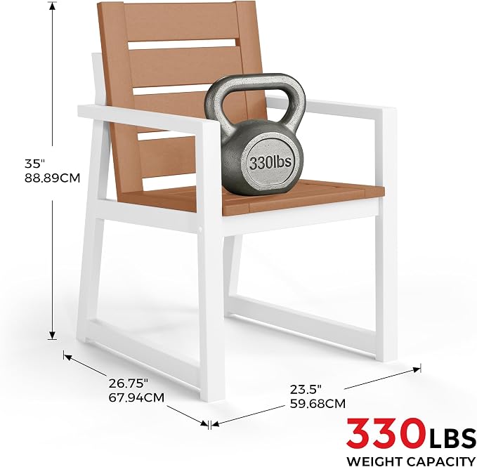 Costaelm Stinson HDPE Plastic Outdoor Patio Dining Arm Chair, Teak