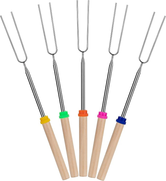 UNCO- Extendable Stainless Steel Roasting Sticks, 5 Pack, 32" - For S'mores, Hot Dogs, Campfires and Fire Pits