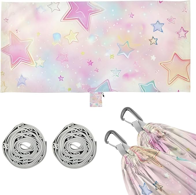 Cute Stars Blush Color Hammocks with Hanging Rope Swing Hammock for Indoor Outdoor Patio