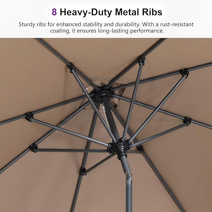 PURPLE LEAF 6.5' x 6.5' Square Patio Market Umbrella with Base Outdoor Table Umbrellas Aluminum Frame Sun Shade with 8 Sturdy Ribs Tilt for Garden Deck Lawn Pool Taupe