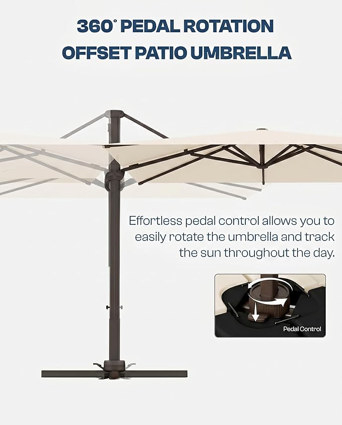 9x9 FT Square Cantilever Umbrella,Easy Tilt, Fade Resistant & 360° Rotation, Offset for Pool Deck Backyard Patiooff-white (Base not Included)