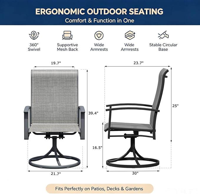 Outdoor Swivel Rocker Dining Chair Set of 8, All Weather Patio Dining Chair with Textilene High Back and Metal Frame, Backyard, Lawn Garden and Deck Porch Patio Furniture Set