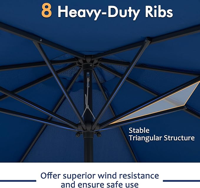 Tangkula 8.5 FT Outdoor Patio Umbrella, Modern Table Umbrella with 8 Heavy Duty Ribs, Vented Top & Crank Handle, Sun-proof Canopy, Market Umbrella for Patio, Garden, Poolside (Navy Blue)