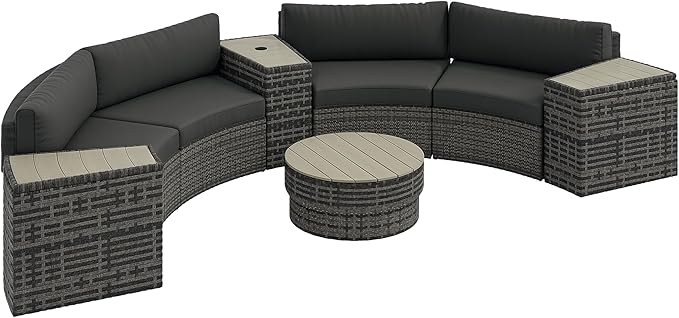 Outsunny 8 Piece Patio Furniture Set with 4 Rattan Sofa Chairs & 4 Tables, Outdoor Conversation Set with Storage & Umbrella Hole for Backyard, Lawn and Pool, Mixed Gray