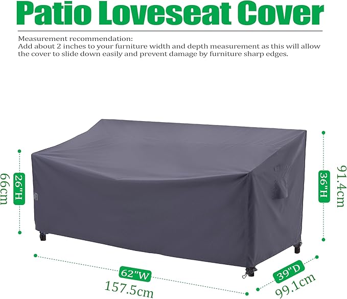 F&J Outdoors Patio Loveseat Cover, Heavy Duty Waterproof UV Resistant 2-Seater Cover, 62" W x 39" D x 36" H