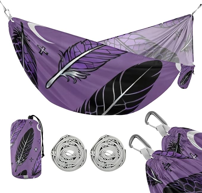 Feather and Crow Outdoor Hammocks with Tree Straps Cloth Hammock for Camping Travel Accessories