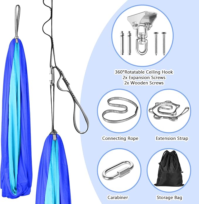 Yoga Swing for Kids Hammock Children Hangin Indoor Outdoor Autism Aspergers,ADHD Kids Hangin Therapy Swing 90inch x 59inch (Hardware Included) Sapphire Blue and Sky Blue