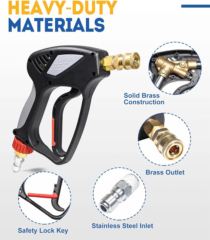 TOOLCY Pressure Washer Gun, Short Power Washer Gun, Commercial 5000 PSI / 10.5 GPM, Sturdy Design for Gas Power Washer, with 3/8" Swivel Plug & M22-14mm Male Fitting