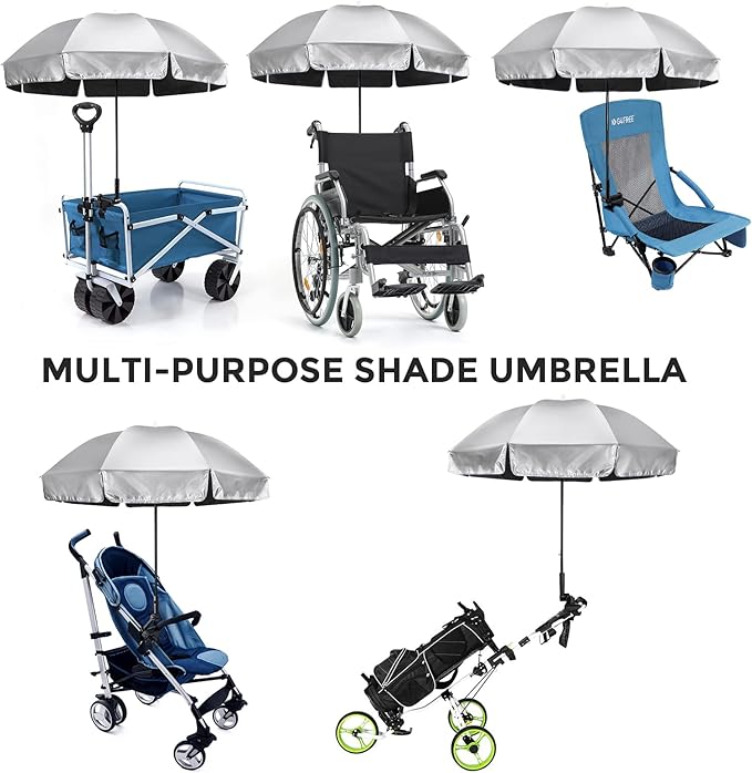 G4Free UPF 50+ Universal Clamp On Umbrella Adjustable Outdoor UV Protection Beach Chair Umbrella for Strollers, Wheelchairs, Patio Chairs, and Golf Carts