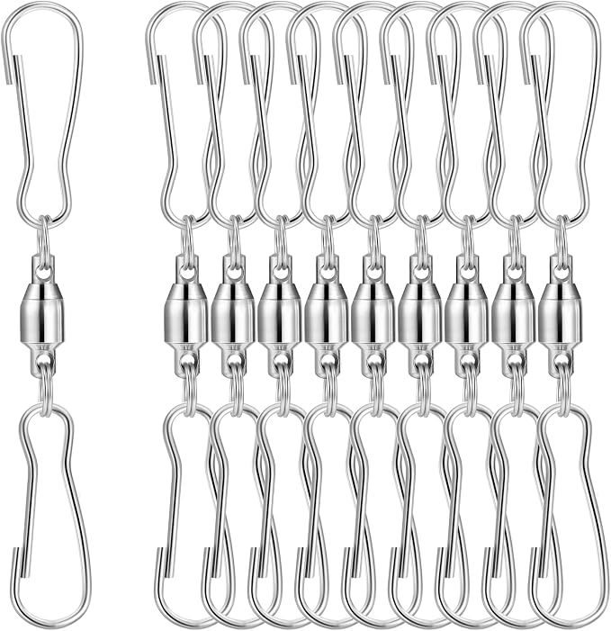 TecUnite 10 Pack Swivel Hooks Clips Smooth Spinning Dual Clip Hanging Windsock Wind Spinners Wind Chimes Crystal Twisters Party Supply