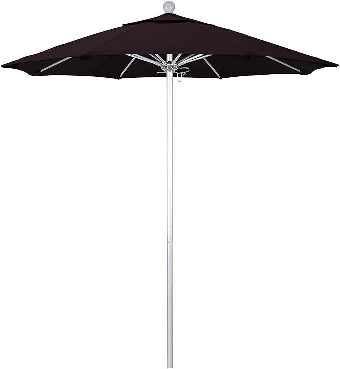 California Umbrella 7.5' Rd. Venture Series Contract Grade Patio Umbrella, Push Open Pin Stop, Silver Finish, Solution Dyed Purple