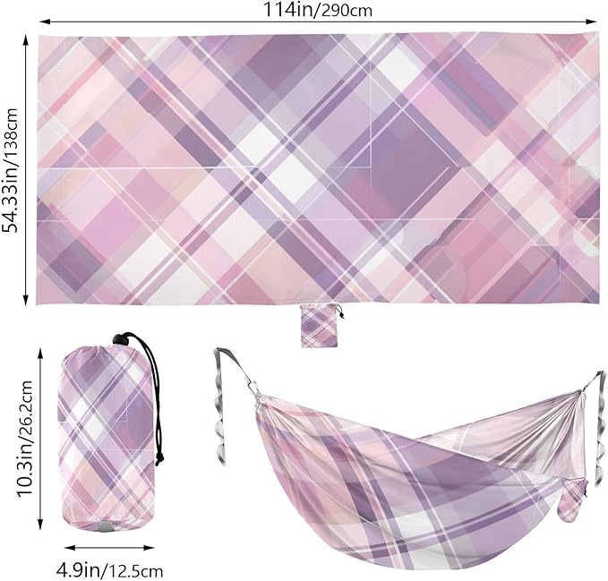 Pastel Pink and Purplartan Plaid 330lb Capacity Outdoor Hammocks with Tree Straps Swing Hammock for Camping Travel Accessories para ir de Camping
