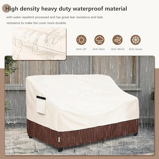 2-Seater Heavy Duty Patio Bench Loveseat Cover,100% Waterproof Outdoor Sofa Cover 58" W x 32.5" D x 31" H,Patio Furniture Couch Covers(Beige)