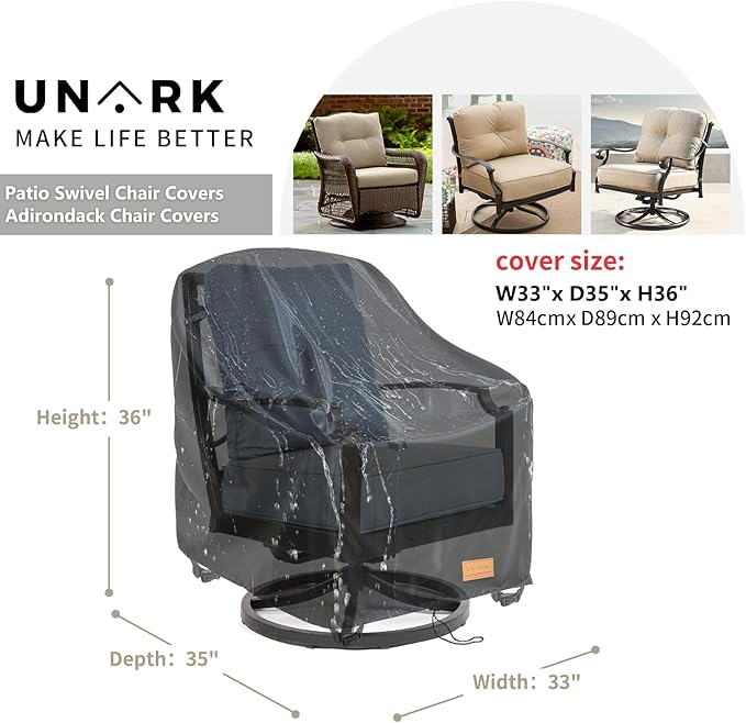 Outdoor Swivel Chair Covers Waterproof 2 Pack, Outdoor Chair Covers Patio Furniture Cover for Deck Patio Swivel Chair Heavy Duty, 33 W x 35 D x 36 H inches,Black