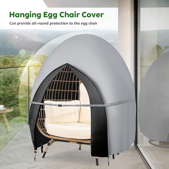 Patio Hanging Egg Chair Cover Double Egg Chair Covers Waterproof for Outdoor Pod Swing Loveseat Egg Chair- 91 X 87 Inches, Grey
