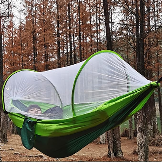 NOBRIM Hammock Portable Hammocks Double-Person with Mosquito Net Automatic Quick-Opening Swing Hammock for Camping Outdoor Indoor Patio