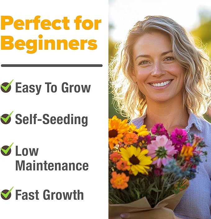 HOME GROWN USA Native Wildflower Seeds Bulk Mix | 49,100+ Non-GMO Annual Flower Seed for Planting | 21 Varieties for Bee & Butterfly Garden Pack | 2 oz