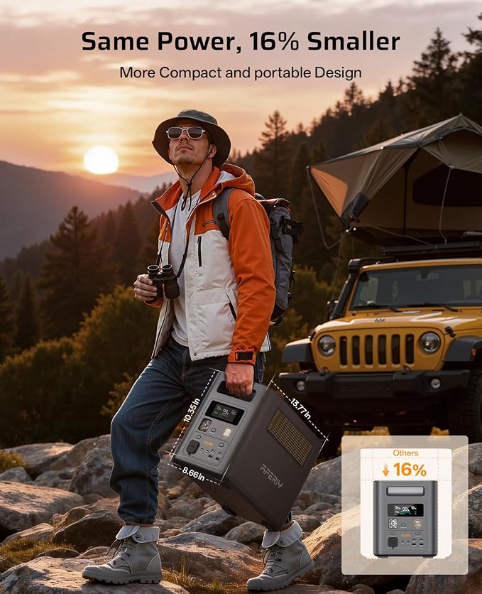 AFERIY Expandable Portable Power Station, 1024Wh LiFePO4 Solar Generator (Up to 5120Wh), 1800W (Peak 3600W) AC Output, Fast Recharge, UPS Battery Backup for Home Backup Power, Camping, RV, Emergency