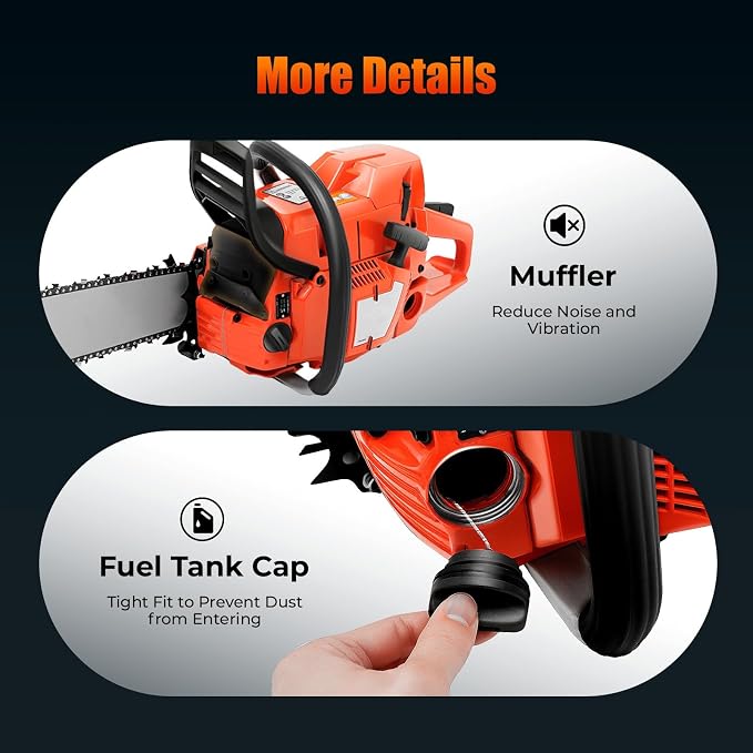 71CC Gas Powered Chainsaw, Handheld Cordless Petrol Chain Saw 10000Rpm with Tool Bag & 18.6 Oz Fuel Tank & 4.73 Oz Chain Fuel Tank for Garden Pruning Max. Cutting Diameter 71 Cm/28 Inch