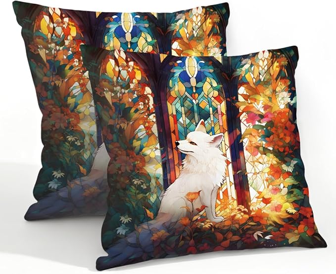 22x22 Inch Outdoor Pillow Covers Set of 2 Waterproof Throw Pillow Covers Decorative Couch Cushion Covers Art Fox Leaves Square Pillowcases Protectors for Patio Garden Sofa