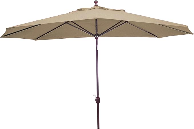 Galtech Deluxe Auto Tilt Market Umbrella, 8ft x 11ft - Outdoor Patio, Deck, Pool, Backyard Stand Alone Umbrella - Oval, Heavy Duty w/Bronze Frame & Sunbrella Fabric (Heather Beige)