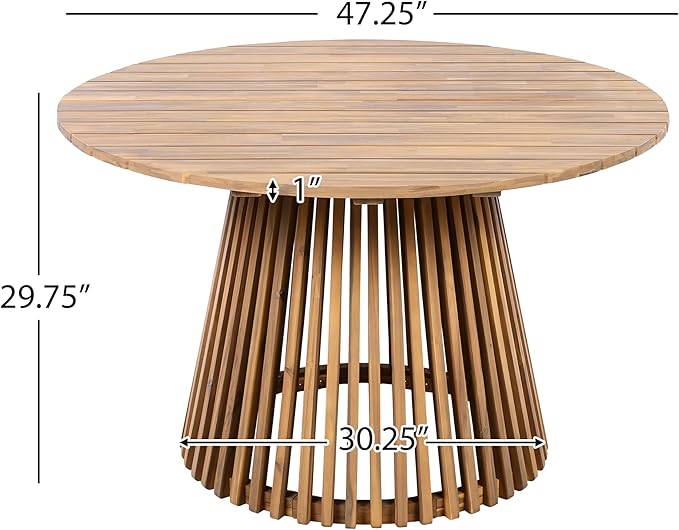 Merax 5 Pieces Patio Dining Sets for 4 People, Outdoor Acacia Wood Furniture Sets, 47.25" Large Round Table & Slatted Dining Chairs for Garden Patio Deck, Teak Look & White Rope