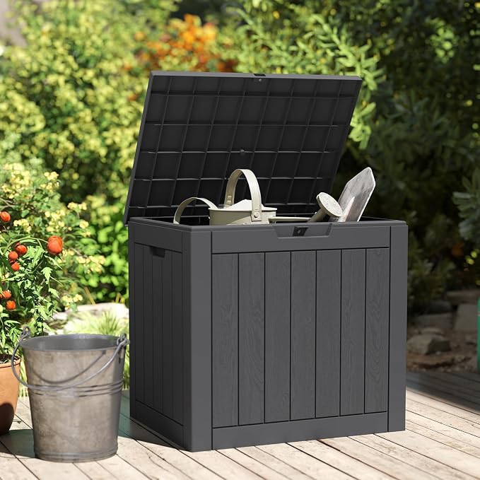 Deck Box with 31 Gallon Capacity, Weatherproof Resin Lockable Outdoor Storage for Secure Package Deliveries and Indoor Storage in Garden or Patio (Black)