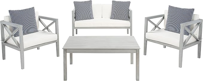Safavieh Outdoor Nunzio Grey and Beige 4-Piece Patio Set (Pillows Included)