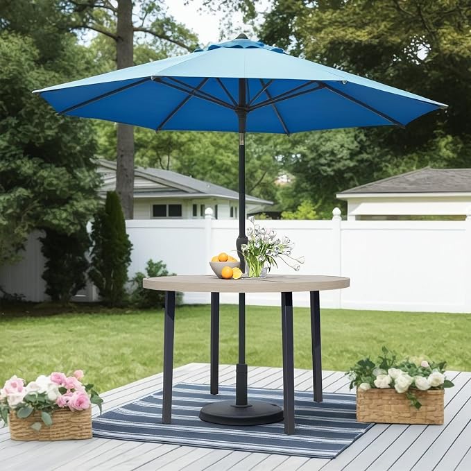 All-Weather 47" Round Outdoor Patio Table for 6, Metal Ivory Dining Table with Adjustable Umbrella Hole, Garden, Backyard & Deck Bistro Table